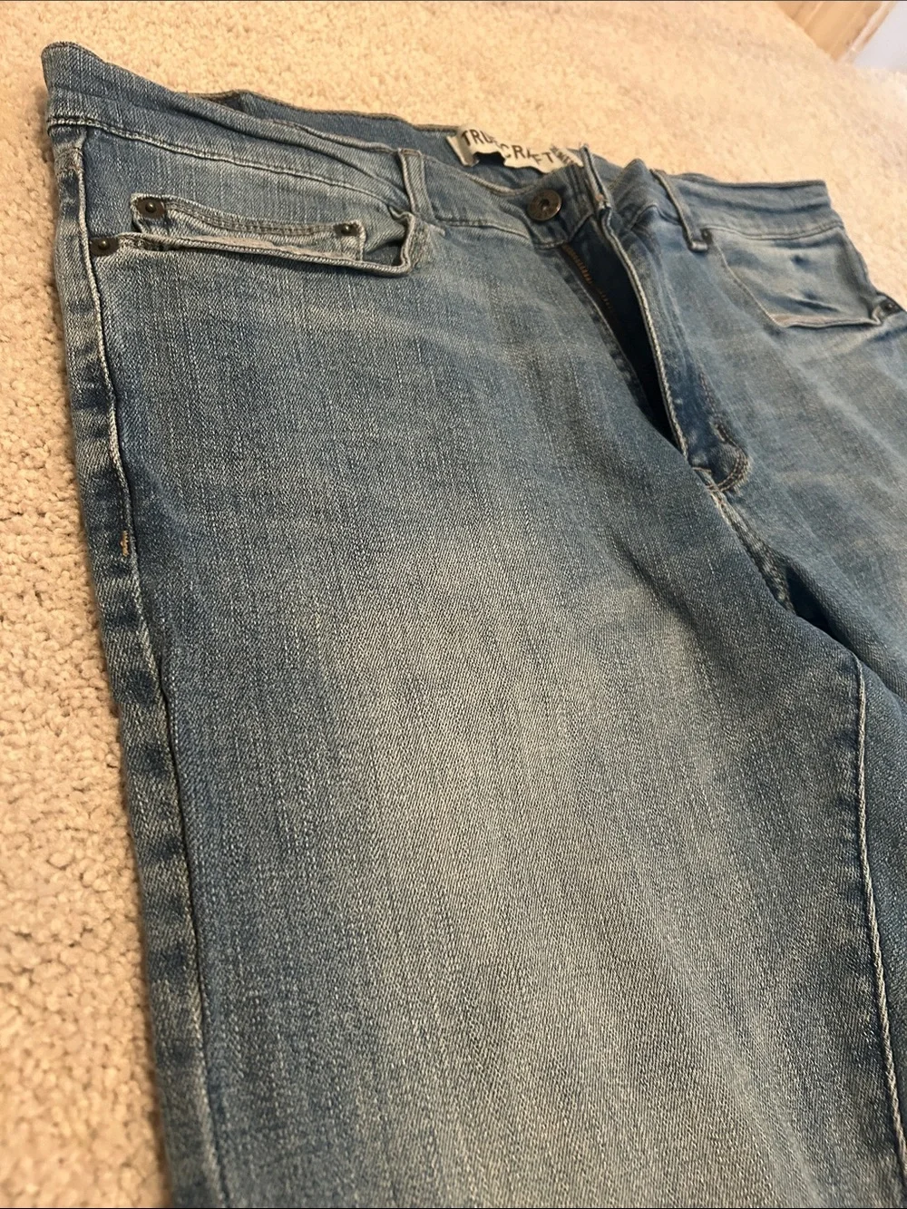 True Craft Slim Tapered Jeans in Mid Blue Wash